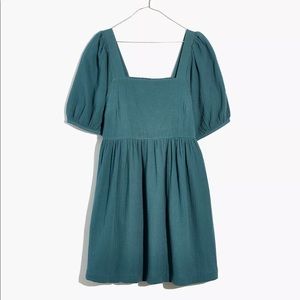 Madewell Lightspun Square Neck Puff-Sleeve Dress